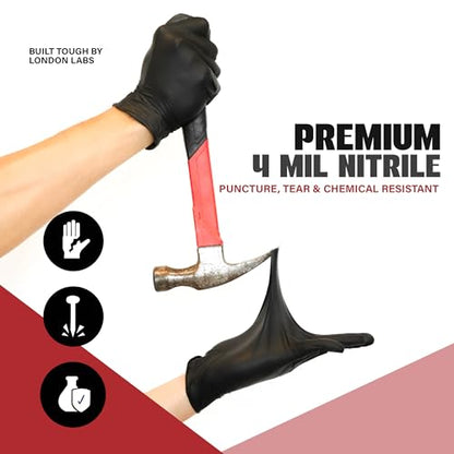 London Labs Synsafe 4 Mil -Black Nitrile Exam Gloves –Disposable Latex Free & Powder Free – Extra Strong, Rubber Gloves – First Aid Kit, Medical, EMT, Cleaning, Cooking | Bulk Case of (1000 ct) - size: X-Large, style: 1000 Count