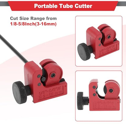 Brake Line Flaring Tool Kit Double & Single Flaring Tool 7 Adapters, Tubing Cutter for Copper/Aluminum/Brass Brake Line Tubing 45 Degrees 3/16" 1/4" 5/16" 3/8" 7/16" 1/2" 5/8"