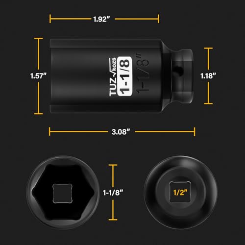 1/2 Inch Drive 1-1/8 Inch Deep SAE 6 Point CR-MO Impact Socket | Radius Corner Design,Square Chamfered Opening,Axle Nut Impact Grade Socket for Easy Removal - size: 1/2” Drive 1-1/8 Deep, style: 1/2" Drive Deep Socket