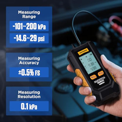 AUTOOL Manometer Gas Pressure Tester, Digital Manometer HVAC, 6 Units Differential Dual Port Pressure Gauge -101 to 200Kpa, Data Zeroing with Backlight LCD Display