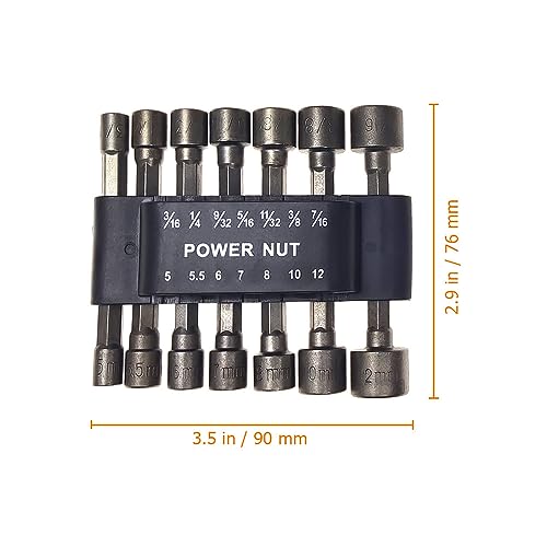 14-Piece Power Nut Driver Bit Set, Metric & SAE Socket Wrench Screw, 1/4" Hex Shank, Impact Tools Kit for Quick-Change Drill