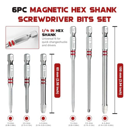 6PCS Pagoda-Shaped Magnetic Hex Screwdriver Bits Set, S2 Steel Impact-Rated 65mm 100mm Hex Shank, Anti-Slip High Torque for Impact Driver Electric Drill Home Repair