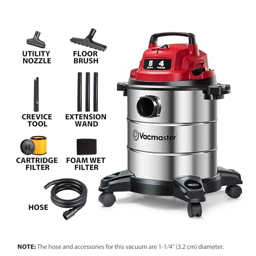 Vacmaster VOC508S 1101 5-Gal 4 Peak HP Stainless Steel Wet/Dry Vac Red - size: 5 Gal