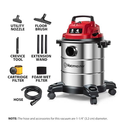 Vacmaster VOC508S 1101 5-Gal 4 Peak HP Stainless Steel Wet/Dry Vac Red - size: 5 Gal
