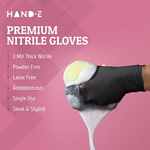 Hand-E Touch Black Nitrile Disposable Gloves -BBQ, Tattoo, Hair Dye, Cooking, Mechanic Gloves - Powder and Latex Free - size: Large (Pack of 100)