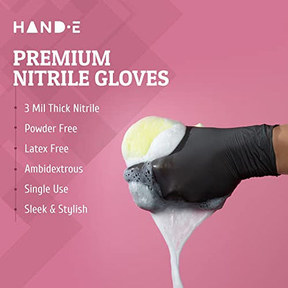 Hand-E Touch Black Nitrile Disposable Gloves -BBQ, Tattoo, Hair Dye, Cooking, Mechanic Gloves - Powder and Latex Free - size: Large (Pack of 100)