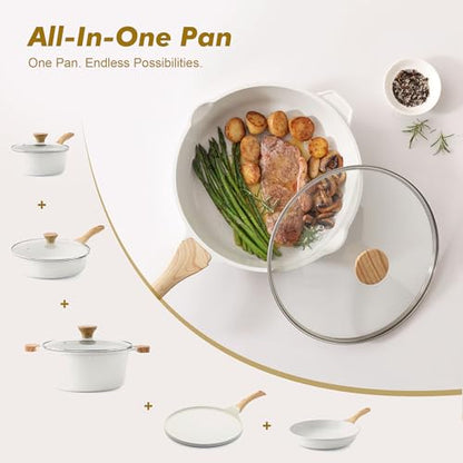SENSARTE Nonstick Frying Pan Skillet with Lid 3.5/4.5/5QT, Ceramic Saute Pan,Deep Fring Pan Non-toxic Cooking Pot, Stay-cool Handle, Induction Compatible, PFAS Free - color: Ceramic White, size: 11-inch/4.5QT