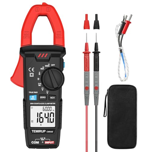 Digital Clamp Meter Multimeter, TRMS 6000 Counts 600A Current Amp Volt Meter, Auto-Ranging Voltage Tester Measures AC DC Current Voltage Resistance Capacitance Temperature Diodes Continuity NCV - color: Red