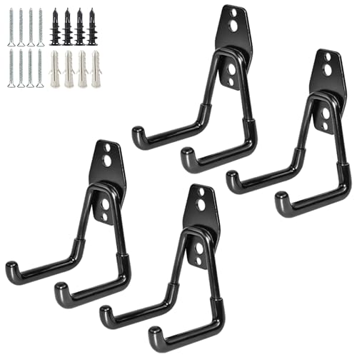 GeeWatom Garage Storage Utility Hooks，Garage Garden Tool Organizer，Steel Wall Mount Hooks, Garden Small U Hooks (4 Pack-Black) - color: 4 Pack-Black