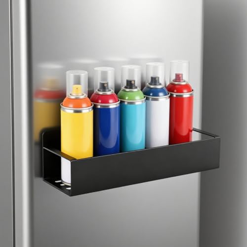 2 Pcs Magnetic Spray Can Holder,with 4 Pcs Small Hooks Wall-Mounted Spray Bottle Rack Paint Bottle Can Organizer for Garage Home Workspace