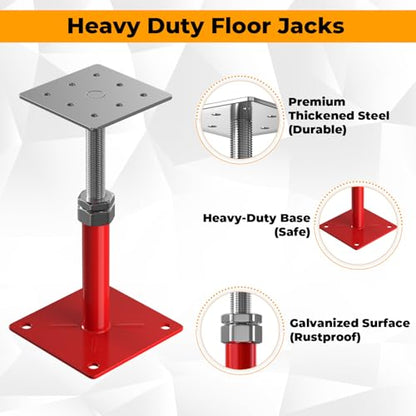 4PCS House Floor Jacks for Leveling & Lifting, 5" - 8" Height Adjust Range, Adjustable Crawl Space Jacks, Telescoping Screw Jacks for Temporary Support - 11000 lbs Max Load Capacity, Red - size: 5-8in Red