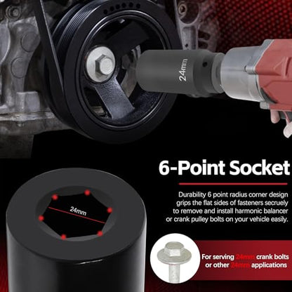 77070 24mm Crank Bolt Socket for GM LS Engine Harmonic Balancer Socket Tool 24 mm Impact Socket Deep Counter-Weighted Design, 3 Times Momentum Power of Standard Impact Sockets - size: 24mm