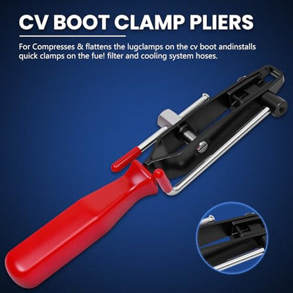 CV Boot Clamp Pliers Kit,Electrical Disconnect Pliers Fuel Filter Caliper with 10PCS Stainless Steel CV Boot Band Clamps