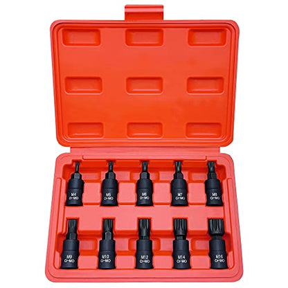 XZN Triple Square Spline Bit Socket Set, Premium Cr-Mo Steel | 10-Piece M4 - M16 Set | 3/8-Inch Drive | Enhanced Storage Case… - size: Spline Bit