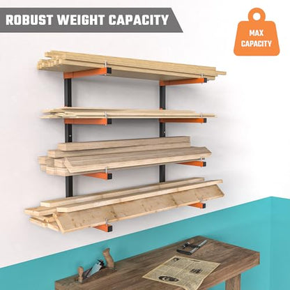 Lumber Storage Rack, Snap-Fit Connection Lumber Rack Wall Mount, Heavy Duty Metal 8 Level-32 Inch Wood Storage Rack - color: Orange - 8 Tier (Snap-Fit)