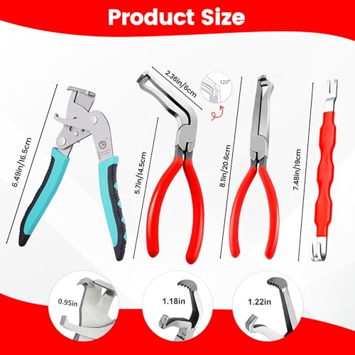 4Pcs Car Clip Pliers and Disassembly Tools, Efficient Multi-Functional Automotive Snap Pliers, Electrical Disconnect Plier for Cars, with Straight & 60° Plier, in Storage Box