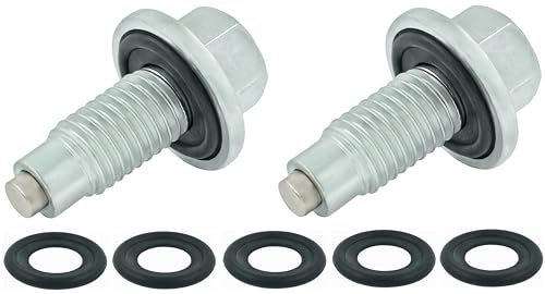 2PCS M12x1.75 Magnetic Oil Drain Plug Pilot Point With Insert Gasket 5PCS, fit for Ford GMC Buick Replace 090-936CD, 090-091, 090-091.1, 653096US, 65372, 11519933, 11562588, EJ7Z-6730-A, EJ7Z6730B - size: M12x1.75