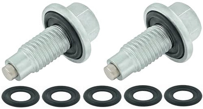 2PCS M12x1.75 Magnetic Oil Drain Plug Pilot Point With Insert Gasket 5PCS, fit for Ford GMC Buick Replace 090-936CD, 090-091, 090-091.1, 653096US, 65372, 11519933, 11562588, EJ7Z-6730-A, EJ7Z6730B - size: M12x1.75
