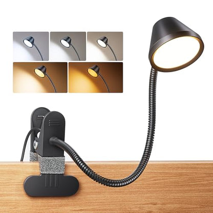 LEPOWER Clip on Light, Reading Lights for Books in Bed, 400LM, RG0 Eye-Care | 5 Colors & Stepless Dimming, Amber Glow Light & Auto Timer, Up to 2.3" Strong Clamp with Adapter for Headboard, Bedside, Desk - color: Black