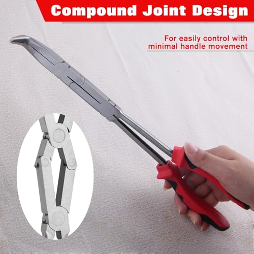 Long Reach 90 Degree Bent Nose Pliers 13-Inch Dual Pivot Double Joint Serrated Jaw Angled Needle Nose Extra Extended for Narrow Spaces and Limited Areas - style: 90 Degree Bent Nose