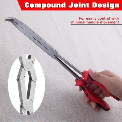 Long Reach 90 Degree Bent Nose Pliers 13-Inch Dual Pivot Double Joint Serrated Jaw Angled Needle Nose Extra Extended for Narrow Spaces and Limited Areas - style: 90 Degree Bent Nose