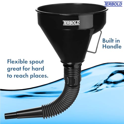 Automotive Flex Funnel with Hose | Wide Mouth Flexible Oil Funnel for Automotive Use - Gas, Transmission Fluid, Car Fuel, Oil Change (Black) - color: Black