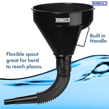 Automotive Flex Funnel with Hose | Wide Mouth Flexible Oil Funnel for Automotive Use - Gas, Transmission Fluid, Car Fuel, Oil Change (Black) - color: Black
