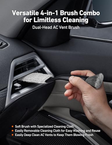AstroAI 8pcs Windshield Cleaner Tool, Car Interior Detailing Kit with AC Vent Brush, 3 Cleaning Brushes, 4 Microfiber Pads and Spray Bottle, All-Inclusive Cleaning Solution, Car Accessories, Blue - style: with 4 Detailing Brushes