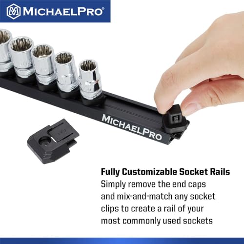 MichaelPro 3-Piece Quick Lock Magnetic Socket Organizer Rail Set- 1/4-inch, 3/8-Inch, and 1/2-Inch Drive Tool Socket Organizers, Hold 36 Sockets, Heavy Duty Aluminum Magnetic Socket Storage | MP014040 - style: Magnetic with Lock Function