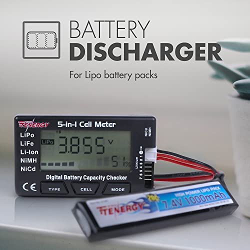 Tenergy 5-in-1 Battery Meter, Intelligent Cell Meter Digital Battery Checker/Balancer for LiPo / LiFePO4 / Li-ion/NiCd/NiMH Battery Packs