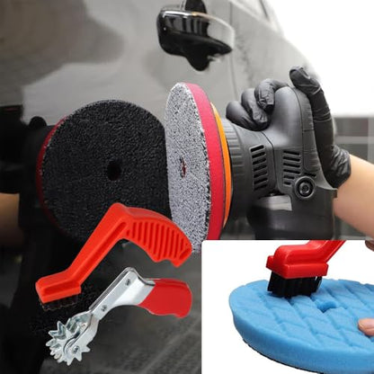 Wool Buffing Pad and Polishing Pad Cleaner Tool Set | Polishing pad cleaner with metal spur & nylon brush, durable ergonomic design extends pad life
