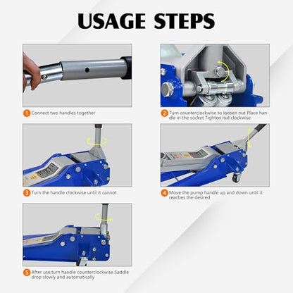 6600lb Dual Piston Floor Jack 3.1-18.7in Low-Profile Lift Alum Steel for Mechanics Racing Black+Silver - color: Black+Silver