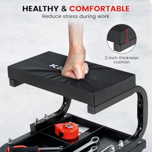 KROAK Rolling Creeper Garage/Shop Seat, 260LBS Capacity Padded Workshop Stool with Tool Tray Storage Mechanic Roller Seat for Shop, Garage, Auto Repair