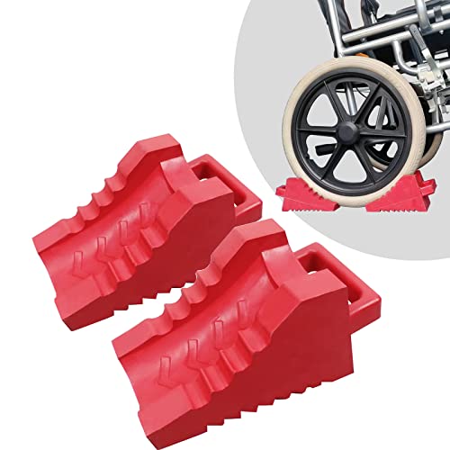 ROBLOCK 2 Pack Rubber Wheelchair Chock Stopper with Handle for Wheelchair Stability Hospital Garden Dinner Room- Red - color: Red