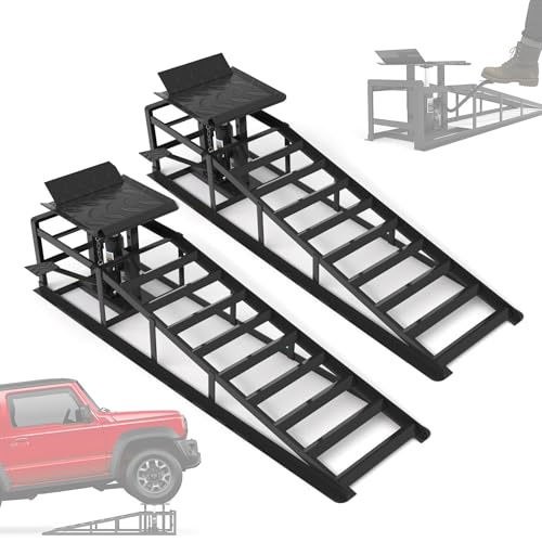 2 PCS Hydraulic Car Ramps with Foot Pedal, 11065LBS 5T Heavy Duty Car Ramp with Hydraulic Jack, Portable Car Lifts for Oil Changes for Home Garage, High Lift 9"-14.4" Lifts, Black - color: Black, size: 45"L x 12.6"W x 14.4"H