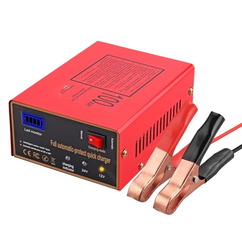 12/24V Battery Charger 10A/7.5A Smart Adjustable Car Battery Charger with Upgraded Cable Clamps, Smart Trickle Charger,Battery Maintainer for Car RV (red) - color: red