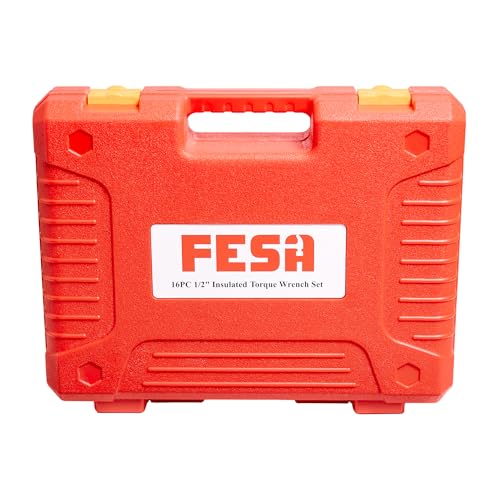 FESA 16-Piece Insulated Torque Wrench Set (1/2" Drive, 10-50 Nm Range) | with 7 Metric Sockets, 5 Hex Bit Sockets, 2 Extension Bars, T-Handle & Protective Case - style: 1/2" Drive, 10-50 Nm Wrench & Socket Set