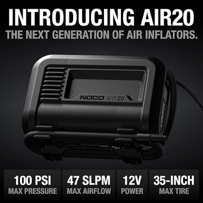 NOCO AIR20: UltraFast 20A Tire Inflator - 12V Portable Air Compressor Pump – 47 SLPM Airflow Inflates 0–40 PSI in 2.5 Minutes – Digital Gauge + Auto-Shutoff