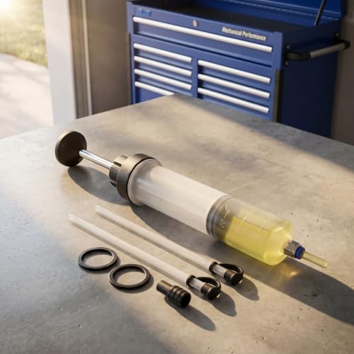 1 Pack 200cc Manual Oil Extractor Pump, Fluid Extractor, Large Syringe, Fluid Transfer Pump with 2pcs 22cm PVC Suction Tubes, Universal for Car Oil Change
