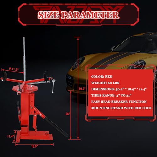 Multi Manual Tire Changer Machine Portable Hand Bead Breaker Mounting Tool Heavy Duty Tire Changer for Motorcycle Gocart Trailer Bike ATV Truck 4" to 21" Tires