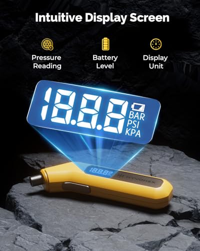 Tire Pressure Gauge Digital 200 PSI, HYVOHEX Tire Gauges for Tire Pressure with AAA Batteries, Visual LED Display Tire Gauge with Backlight, Digital Tire Gauge for Car Truck Motorcycle Bicycle - color: Yellow