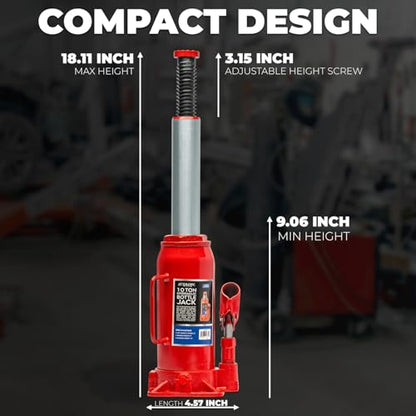 XtremepowerUS 10 Ton (20,000 lb) Hydraulic Bottle Jack, Heavy Duty Low Profile Steel Car Jack with Adjustable Lift Saddle for Cars, Trucks, SUVs, Trailers & Garage Repair - size: 10 Ton