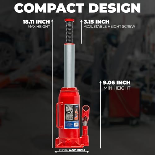 XtremepowerUS 10 Ton (20,000 lb) Hydraulic Bottle Jack, Heavy Duty Low Profile Steel Car Jack with Adjustable Lift Saddle for Cars, Trucks, SUVs, Trailers & Garage Repair - size: 10 Ton