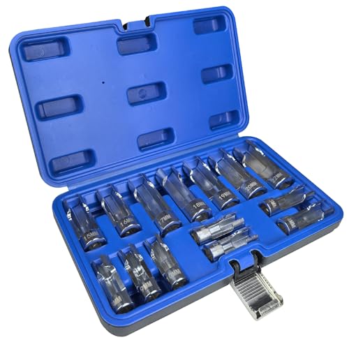 14PCS Difficult Access Diesel Injector Fuel Line Socket Set Difficult Access Flare Nut Wrench Spanner for Wired Temperature Sensors, Thermo Switches, ABS Tube, Master Cylinder, Coolant, etc - size: 14PCS SET