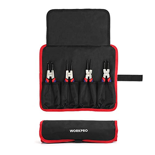 WORKPRO 4-Piece Snap Ring Pliers Set - Heavy Duty 7-inch Internal/External Circlip Pliers Kit (Tip Diameter 5/64'')-Straight/Bent Jaw - Cr-V Steel - For Ring Remover Retaining- Storage Pouch Included | 7-inch Internal/External Circlip Pliers Kit,Straight/