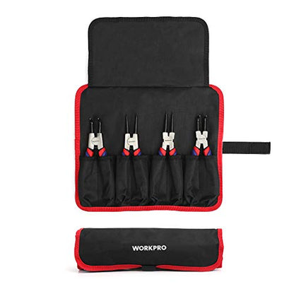 WORKPRO 4-Piece Snap Ring Pliers Set - Heavy Duty 7-inch Internal/External Circlip Pliers Kit (Tip Diameter 5/64'')-Straight/Bent Jaw - Cr-V Steel - For Ring Remover Retaining- Storage Pouch Included | 7-inch Internal/External Circlip Pliers Kit,Straight/