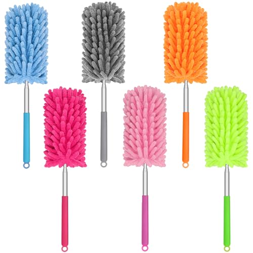 Mini Duster for Cleaning, 360° Bendable Hand Dusters with Extension Pole, Washable Small Duster for Car Interior, Office, Furniture - color: 6 Pack Colorful 3