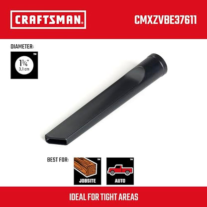 CRAFTSMAN CMXZVBE38611 1-1/4 in. Crevice Tool Wet Dry Vac Attachment | Industrial-Grade Shop Vacuum Accessory for Cleaning Tight Spaces, Fits 1-1/4 in. Hose Diameter - size: Crevice Tool