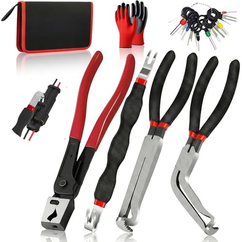 7-Piece Automotive Electrical Disconnect Pliers Set, Connector Removal Tool Kit with Straight & 60° Jaws, Hose Clamp Pliers, Terminal Pin Extractor for Secure Push-Tabs, MAF Sensors, Ignition Coils