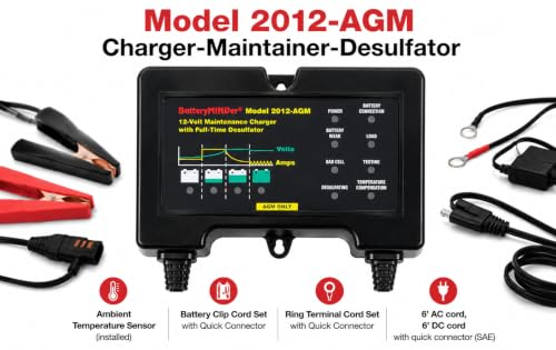 BatteryMINDer 2012-AGM 12V 2Amp Smart Battery Charger, Maintainer & Desulfator for AGM Batteries Only | Automatic Trickle Charger for Odyssey, Optima, Car, Motorcycle, RV, Winter Storage